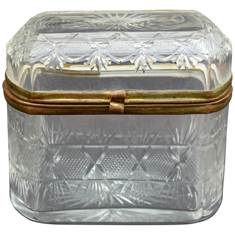 glass and metal trinket box|glass trinket box with lid.